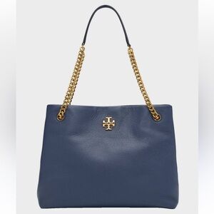 Tory Burch Kira Pebbled Royal Navy Leather Tote Bag